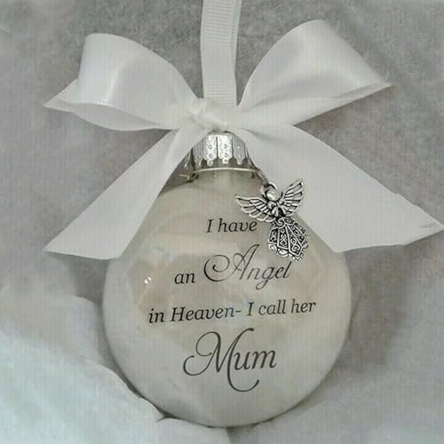 Christmas Memorial Baubles Mum Grave Ornaments Feather Ball With Angel White Christmas Tree Remembrance Decorations Bereavement Gift To Remember Loved Ones Xmas Gift