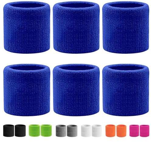 6 Stück Schweißband Handgelenk,Fitness Schweissband,Jungen & Mädchen Schweißbänder Handgelenk,Absorbierende Schweißband Kinder,Baumwoll Schweißband Arm für Fußball,Basketball und Tennis Sport(Blau)