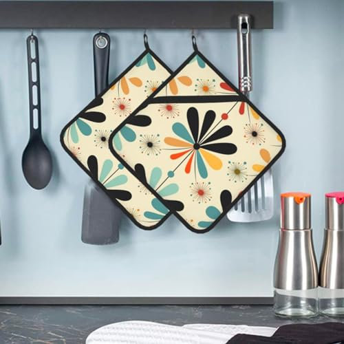 Set di 2 presine da cucina resistenti al calore per cucinare presine retrò moderne presine da forno presine lavabili per cottura in forno antiscivolo set di sottopentola quadrato per barbecue
