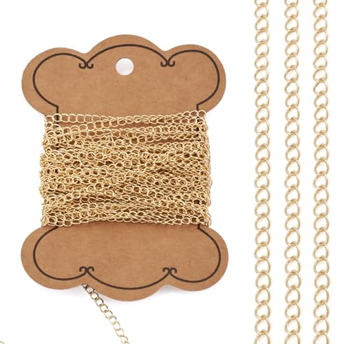 Pandahall 16.4 Feet Permanent Jewelry 14K Gold Filled Curb Chain - Soldered Necklace Golden Link Chain for Jewelry Making with Card Paper