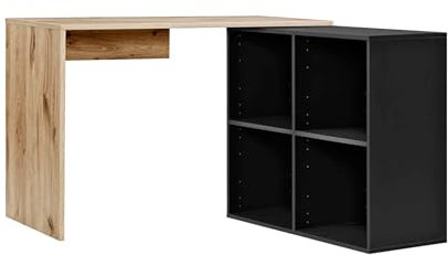 mokebo Eckschreibtisch klein in Eiche/Schwarz mit Stauraum 'Der Produktive', auch als Schreibtisch, Computertisch o. Arbeitstisch im Büro, Kinderschreibtisch o. Gaming Tisch in 112x77x54 (B/H/T in cm)