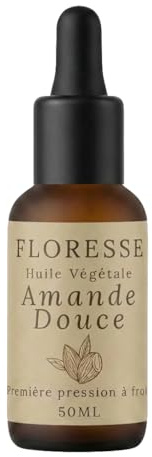 FLORESSE® Huile Végétale d’Amande Douce 50 ml – Soin Naturel Visage, Corps et Cheveux – Peaux Sensibles – Vierge, Pure et Naturelle – Première Pression à Froid – Fabriquée en France