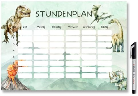 Dino Stundenplan magnetisch abwischbar (Magnetischer Stundenplan inkl. Stift)