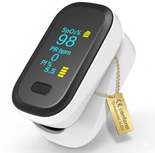 Pulsoximeter Fingeroximeter – Sauerstoffsättigung Finger Messgerät für SpO2 & Pulsmesser, Digitales Blutsauerstoffmessgerät mit OLED-Display, PI-Anzeige – Für Erwachsene, Kinder & Baby
