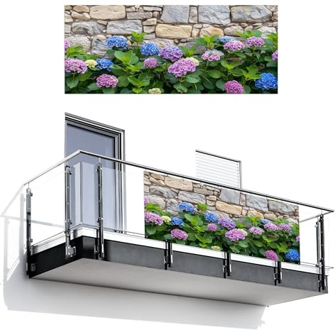 MuchoWow© Balkongeländer Sichtschutz Einseitig Groß PVC Garten Windschutz | 130x300 cm - Seitlich ohne bohren Wetterfest Zaunsichtschutz Terrasse Balkon Abdeckung Blumen - Steinoptik - Bunt