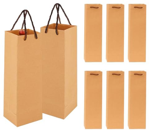 8 Pack Wein Geschenktasche, Schwarz Weinflaschenbeutel aus Kraftpapier, Flaschentüten Geschenktüten für Wein mit Griff, Kraft Wein Organizer für Weihnachten, Hochzeit, Geburtstag Party Geschenktüten