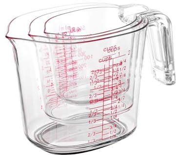 3-Piece Nesting Liquid Measuring Cups Set, Clear Plastic Measuring Jugs with Spout and Multiple Measurement Scales, 1 Cup, 2 Cup, 4 Cup for Baking and Cooking