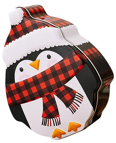 MOLUCKFU Christmas Tinplate Candy Storage Box Festive Biscuit Container Snowman and Gingerbread Man Design, Plaid Tin Storage Case for Xmas Packaging