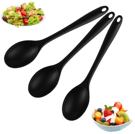 Set 3 Pz Mestoli da Cucina in Silicone, 27cm Utensili per Mescolare e Cottura con Rivestimento Antiaderente