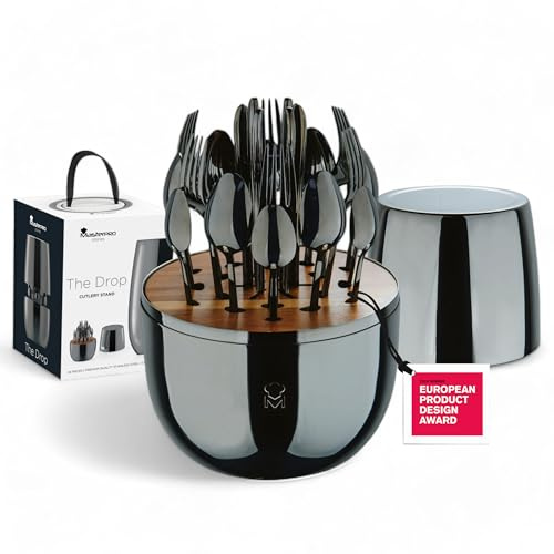 MasterPRO The Drop - Set de Couverts Design 24 pièces en Acier Inoxydable - Noir - Elégant, Durable et Multifonctionnel - Idée (Noël, Pâques, Mariage) - Boîte Cadeau Incluse