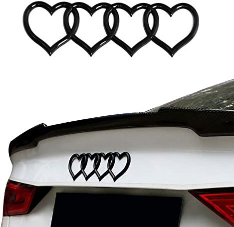3D-Abzeichen-Aufkleber, Herz-Logo, Heckklappen-Emblem, Auto-Ersatz, Auto-Außenembleme, Passend für A3, A4, A5, A6, A8, TT, R8, Q3, Q5, Q7 (Helles Schwarz)