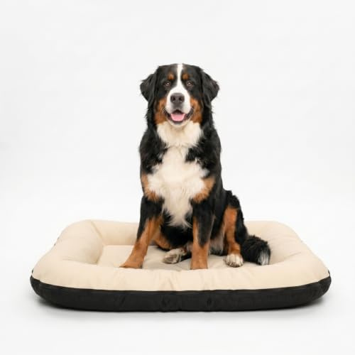 4 L textil Ella hundbädd stora hundar konstläder vattentät hundsäng konstläder hundkudde konstläder XXL hundmadrass konstläder (130 x 110 cm, beige)