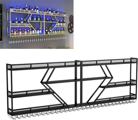 Schwimmendes Wein- und Likörregal mit Glashalter, Wandmontage, Mini-Barregale für Weingläser und Whiskyflaschen, stilvoller Wand-Barschrank für Likör-Display