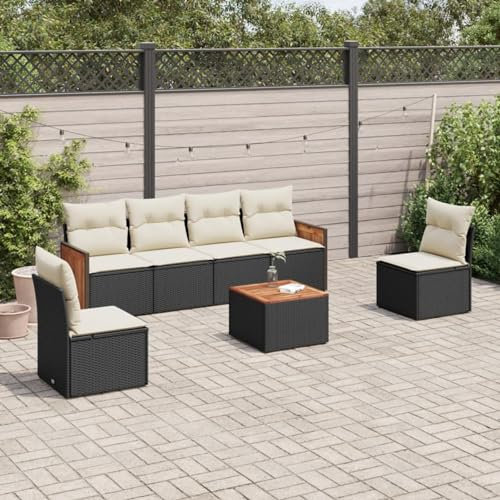 Homgoday Set da pranzo da giardino 7 pezzi e cuscini in rattan sintetico nero, sedia tavolo cucina esterno terrazza patio balcone mobili tipo 41