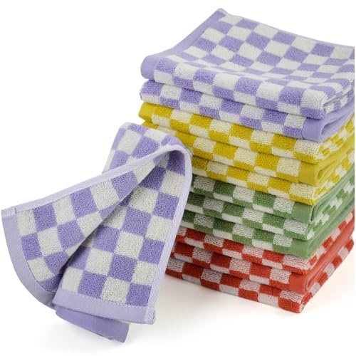 Washcloths 12 Pack Checkered - Wash Cloths for Showering (13x13)