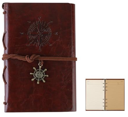 PU Cuir Carnet de Notes, Journal en cuir ordinateur portable, Vintage Rechargeable Relié Beau Carnet de, Journal Intime, Voyage Carnet à Anneaux Carnet de, brun, A7