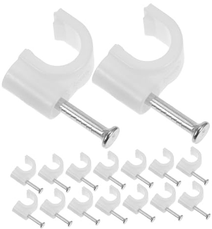 DOITOOL 100 Stück Kabelclips Nagelkabelclips Kabelklemmen Rund Weiß Für Ethernet Stromkabel Wandbefestigung Holz Zement Gips Ziegel