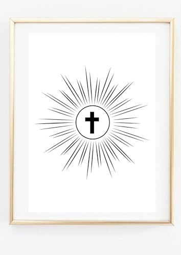 Din A4 Kunstdruck ohne Rahmen - Kreuz mit Strahlen - Strahlendes Kruzifix - Gott Glauben - Christliches Bild - Kirche Religion - Bild Druck Poster