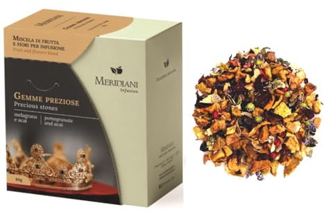 Meridiani® | Gemme Preziose Miscela per Infuso | Tisana Melagrana Malva e Mirtilli Senza Caffeina - (80 Gr) | Miscela Fruttata Gusto Delicato