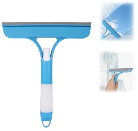 Fukaisu 3 in 1 Spray Window Squeegee Cleaner Scraper, Blue Plastic & Sponge Glass Cleaning Tool for Shower Doors Mirrors Windows Auto Glass