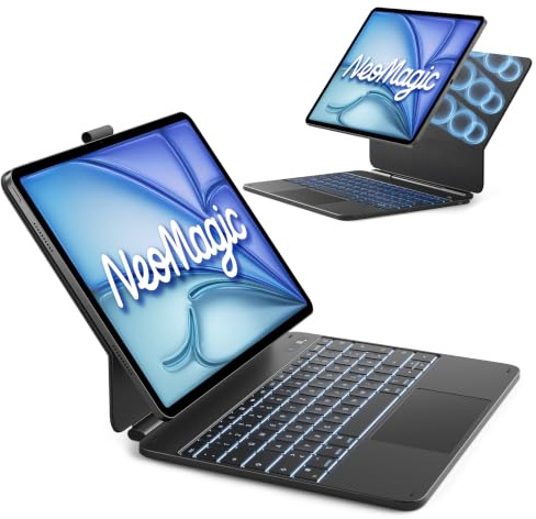 Inateck NeoMagic Magnetische Tastatur Hülle für iPad Air 13 Zoll M4/M3/M2(2026/2025/2024),iPad Pro 12.9 Zoll,Großes Trackpad,LED-Anzeige,7 Farben Hinterleuchtet,QWERTZ,mit Stifthalter,KB903