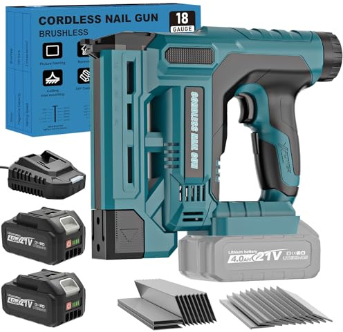 CAMXTOOL Nail Gun Cordless with 2Pcs 4.0Ah Battery, 18 Gauge 2 In 1 Brad Nailer & Staple Gun, Electric Nail Gun with 1000pcs Nails & 1000pcs Staples for Wood, Upholstery & DIY Projects, Depth Adjust