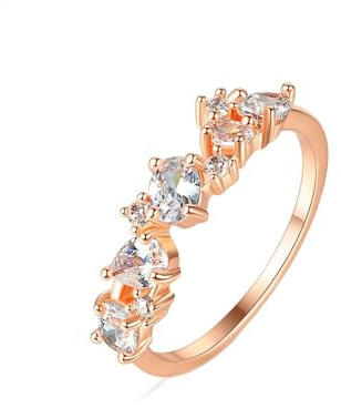 Ayoiow Goldring Damen 585 14K Roségold, Elegant Labordiamant und Moissanit Damenring 585 Gold, Vorsteckring Gold für Freundin
