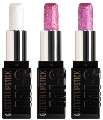 Rouge à Lèvres Pailleté 3 Pièces Brillant pour Lèvres | Rouge à Lèvres Éclatant Pour Bureau, Maison, Soirée et