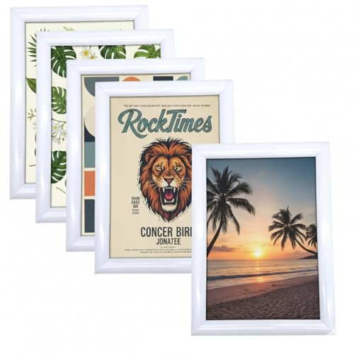 Shoplines Supplies™ Snap Poster frame, 5x A4 Aluminium White Snap Picture Photo Holder for Home and Office