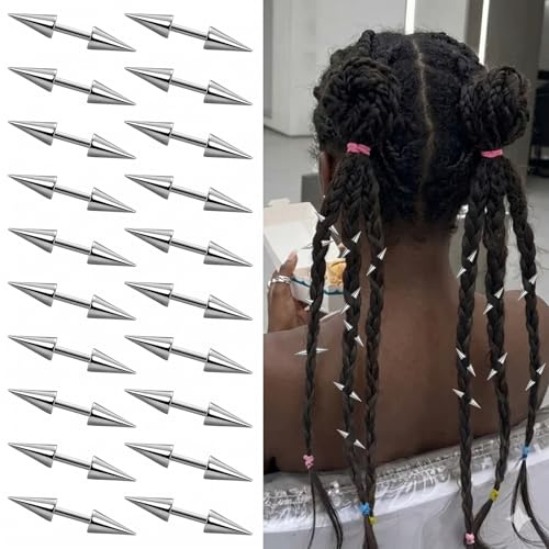Bafutayawa Ensemble de 30 Barrettes Gothiques Argentées, Bijoux de Cheveux Punk avec Pointes, Accessoire Capillaire Alternatif pour Femmes & Hommes