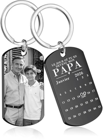 BEXOA Porte Clé Personnalisé Photo, Porte Clef Personnalisable Gravure Image Texte Porte-clé Personnalisé Cadeau Fête des Pères Homme Papa Mari