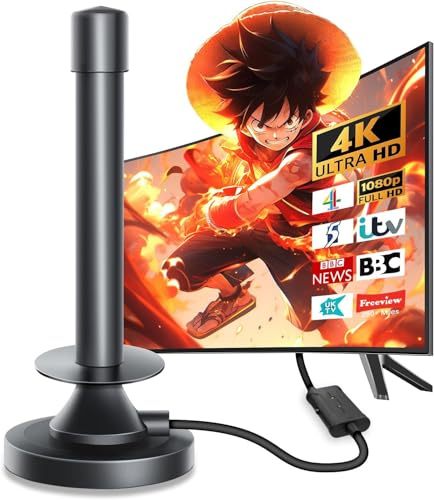 TV-antenn, digital inomhus TV-antenn för smart TV med Signal Booster, digital TV-antenn för Freeview 680+ mil långdistans stöd, 4K 1080P HD lokala kanaler och 5,5 m HD-kabel