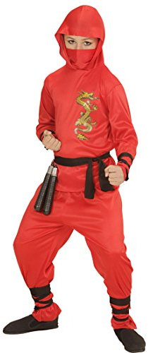 Déguisement samurai enfants Costume enfant ninja rouge M 140 cm 8-10 ans habits de garçon kung-fu sport de combat mascarade pour les petites tenue de soldat guerrier garçons vêtement de défilé