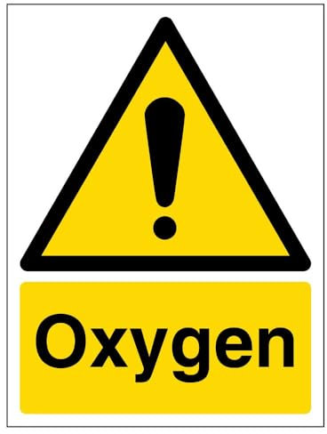 V Safety 6A005AN-S Oxygen Warning Sign - Portrait - 150mm x 200mm - Self Adhesive Vinyl, Black/Yellow