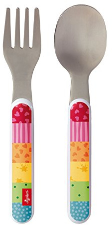 SIGIKID 24870 Besteckset Rainbow Rabbit Rainbow Rabbit Mädchen und Jungen Besteckset Gabel&Löffel empfohlen ab Geburt mehrfarbig