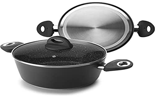 IBILI, Pentola natura con coperchio in vetro, 22 cm, stile pietra antiaderente, adatta all’induzione.