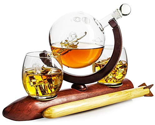 Rocket Wine & Whiskey Decanter Set, Rocket Decanter, Solar System Planets Globe Decanter, Limited Edition, Descriptive Planets Rotating Around Sun, Personal Glass Planetarium, Space Lovers Gift!