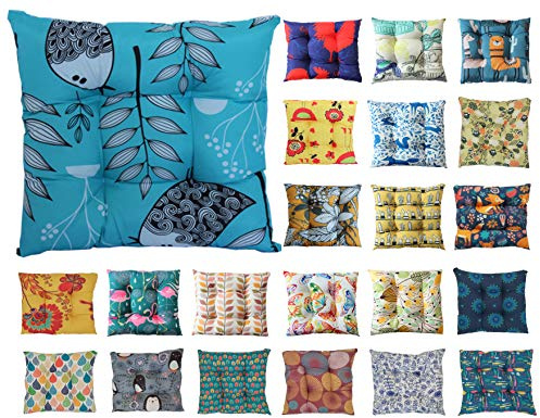 Tropik Home Colourful Seat Pads, Garden Kitchen Chair Cushion Tie On Many Colours (Blue Birds)