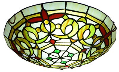 Tiffany Style Baroque Ceiling Light,Dimmable Round Ceiling Lamp Flush Mount, Stained Glass Metal Hallway Ceiling Lighting Fixtures for Living Room Bedroom Kitchen Bathroom