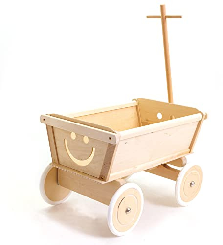 Holzfee Kinder Handwagen Holz 50 cm Buche naturbelassen vormontiert Stirnwände herausnehmbar