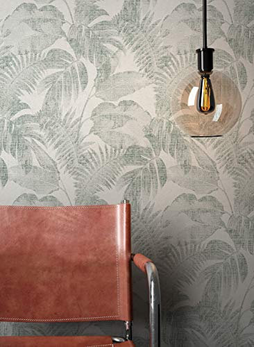 NEWROOM Tapete Weiß Vliestapete Dschungel - Blumentapete Floral Grün Blätter Palmen Mustertapete Modern Urwald Palmenblätter inkl. Tapezier-Ratgeber