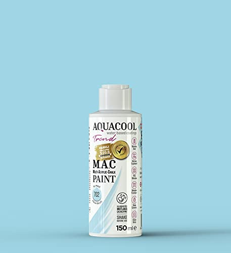 AquaCool - Pintura multisuperficie, acrílica, tiza, mate, secado rápido, para uso interior y exterior en muebles, madera, plástico, vidrio, cerámica, piedra (150 ml, Aqua Blue 702)
