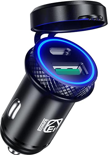 KEWIG Zigarettenanzünder USB Ladegerät, Dual Port 60W/5A PD& QC3.0 Metall Mini Kfz Ladegerät, Schnell Auto Ladegerät USB C Kompatibel für Phone 13/12/11 Pro/Max, Galaxy S21/20