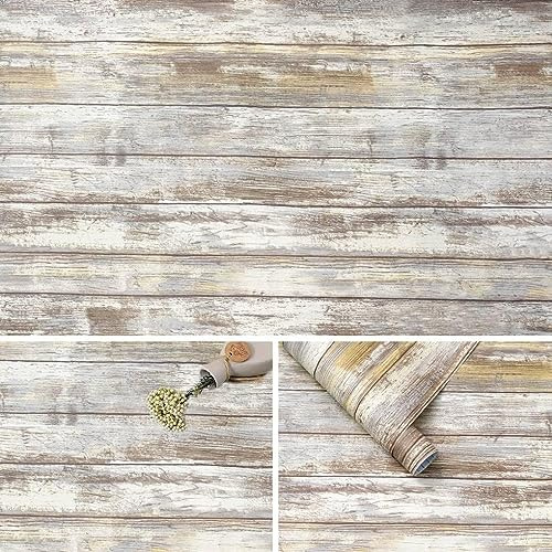 Arthome 17x240'' Gray Rustic Wood Contact Paper Peel and Stick Self-Adhesive Wallpaper,Decorative Vinyl for Countertop Cabinets,Easy to Clean Removable Distressed Plank Grain Vintage Wall Covering