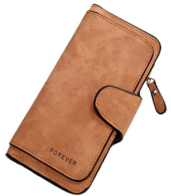 SUVERCH Womens Long Leather Wallet, RFID Blocking Leather Pocket Wallet Ladies Mini Purse with ID Window