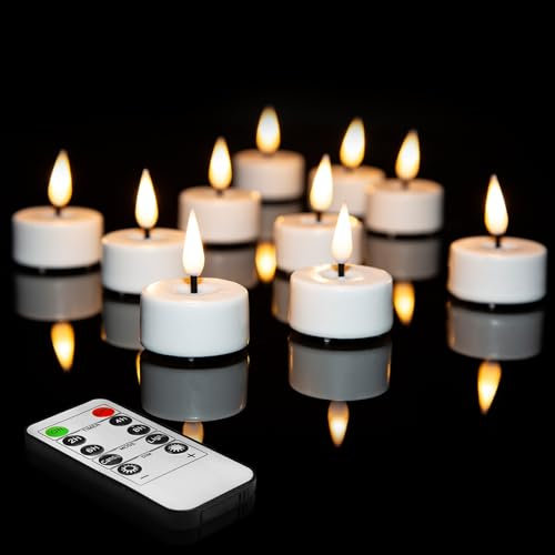 Eywamage Weiß Flammenlose Teelichter mit Fernsteuerung Timer, LED Wachs Batterie Kerzen 10 Stück