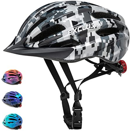 Exclusky Fahrradhelm Kinder Jungen 50-57CM Kinder Fahrradhelm mit Licht Kinder Fahrradhelm mit Visier Fahrradhelm Mädchen Mehrere Belüftung Helm Kinder 5-13 Jahre