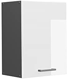 Vicco Hängeschrank R-Line, Weiß Hochglanz, 45 cm | 1 Tür · 1 Einlegeboden · Tiefe – 31 cm · ✓ Frei kombinierbar · ✓ Praktischer Stauraum