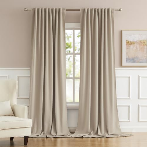 DUALIFE Room Darkening Curtains Rod Pocket/Back Tab 108 Inches Long,Triple Weave Microfiber Privacy Draperies 52 by 108 inch 2 Panels