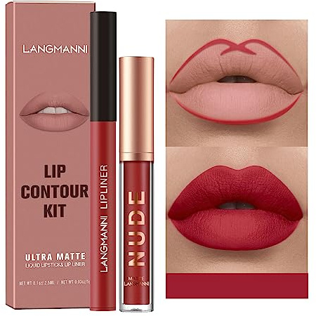 2Pcs Lip Liner und Lippenstift Set, Matte Lippenkonturenstift Lippenstift Makeup Kits, Pigment Samtig Nude Lippenfleck Wasserfestes langanhaltendes Lipgloss Make up Geschenkset (#12)